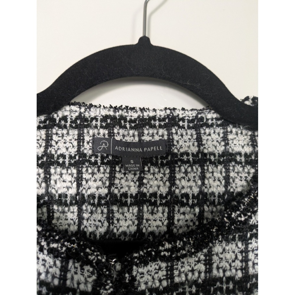 Adrianna Papell Black White Plaid Boucle Jacket Hook‎ Closure Long Sleeve Size S - Picture 7 of 12